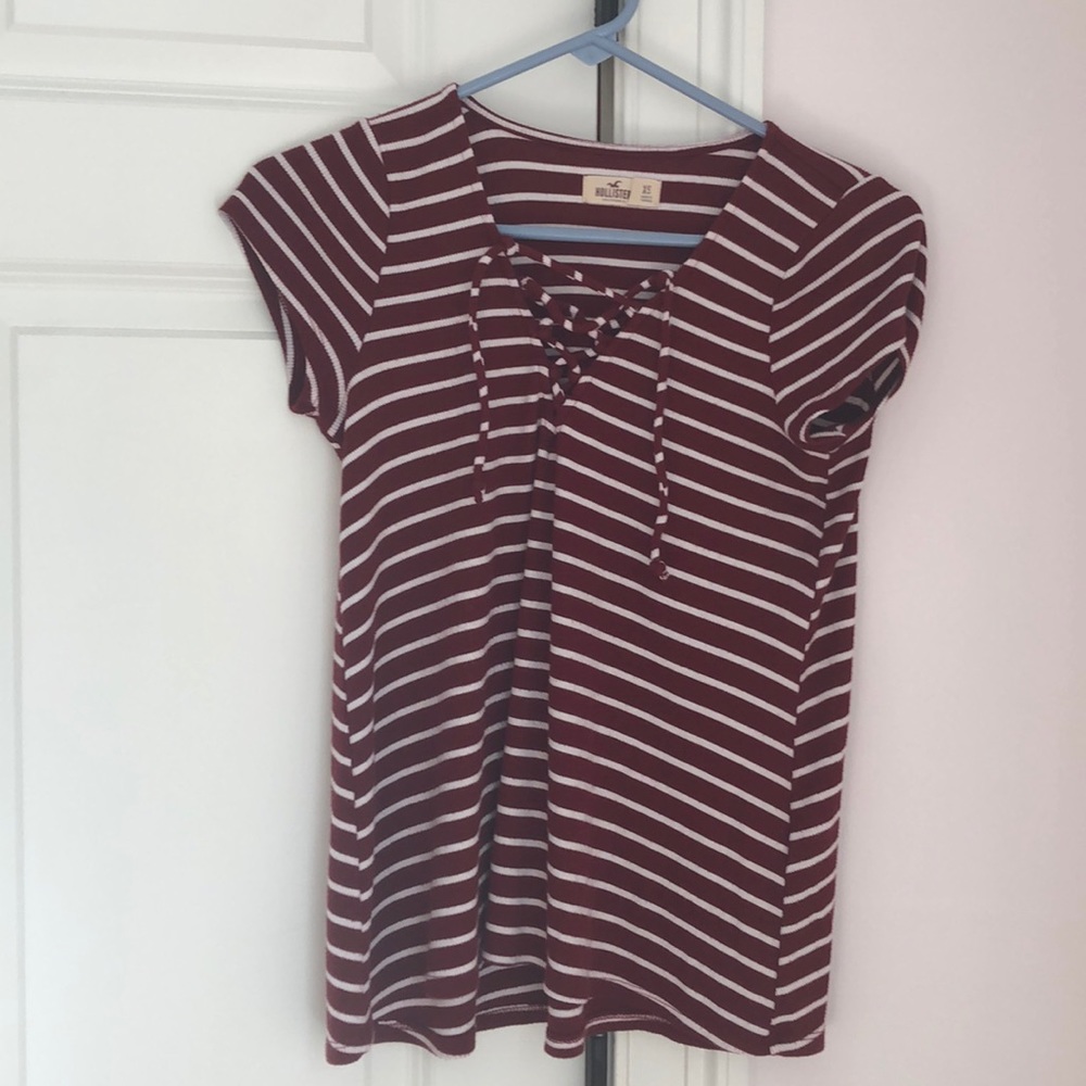 Hollister striped tee with cross thread at chest